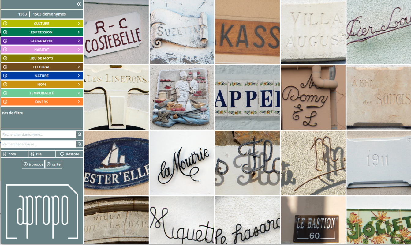 Capture d'écran de l'application d'Apropo pour retrouver les domonymes des Sables d'Olonne